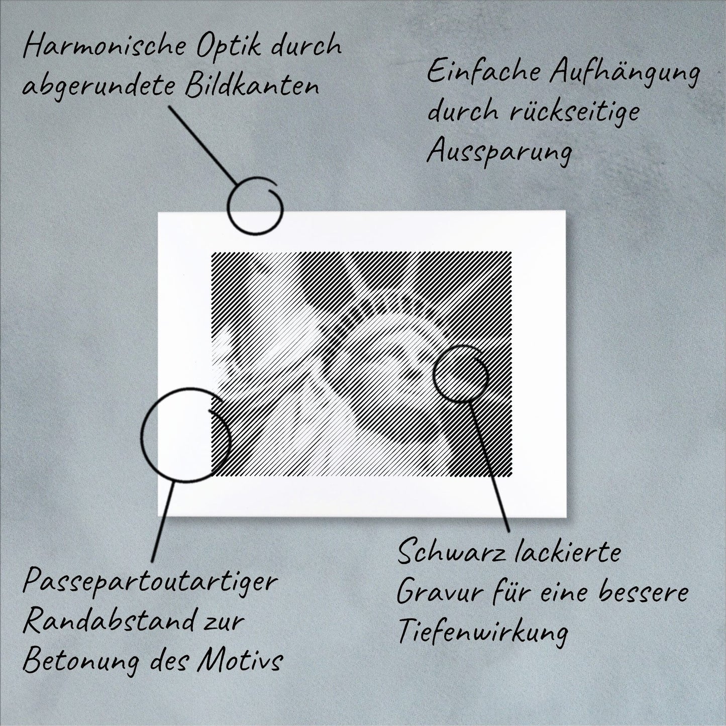 Technische Details einer Fotogravur: Präzise Verarbeitung für ein einzigartiges Fotogeschenk – perfekte Erinnerung für besondere Anlässe.
