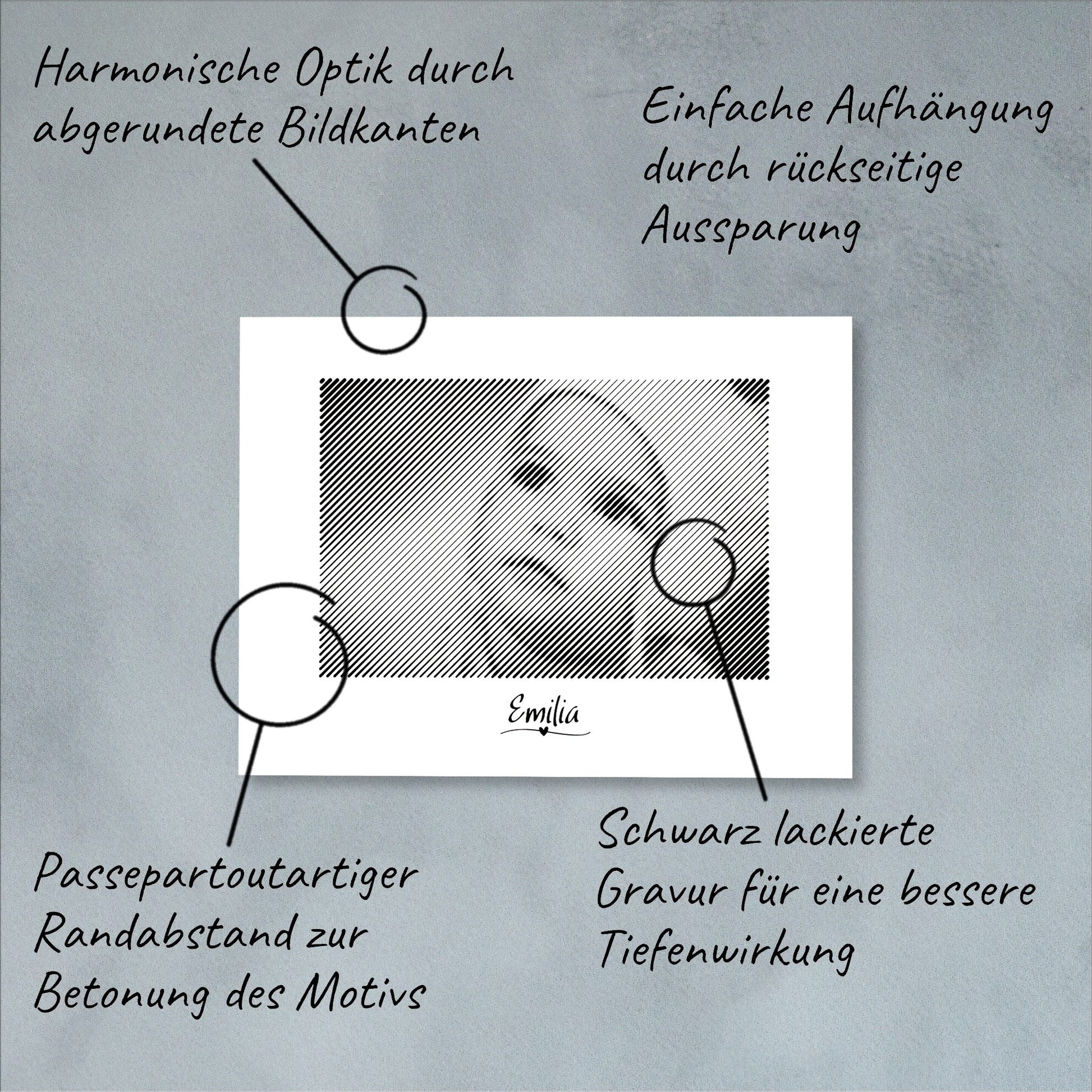 Technische Details einer Fotogravur: Präzise Verarbeitung für ein einzigartiges Fotogeschenk zum Baby – eine bleibende Erinnerung an den Anfang des Lebens.