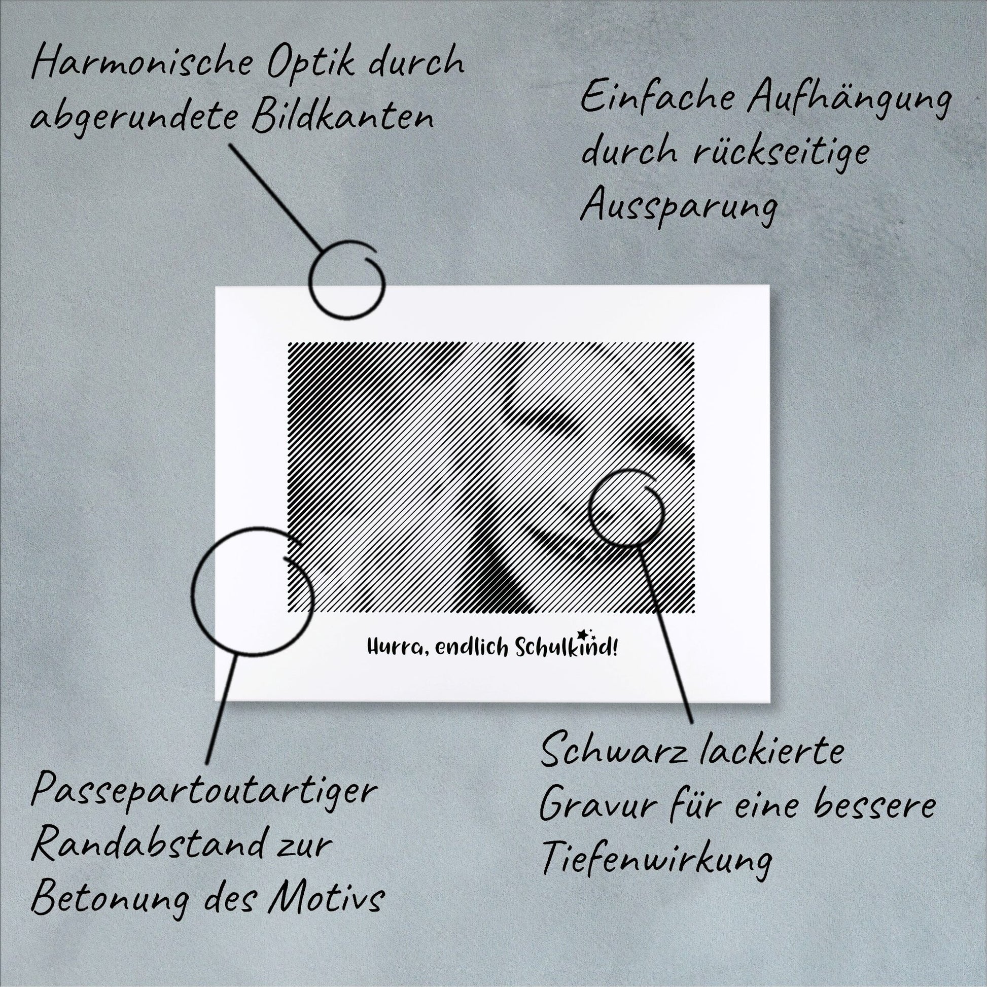 Technische Details einer Fotogravur: Präzise Verarbeitung für ein einzigartiges Fotogeschenk zur Einschulung – unvergessliche Erinnerung.