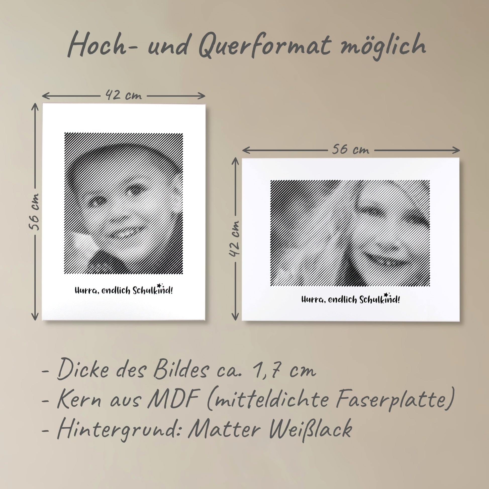 Zwei Fotogravuren: Eine im Hochformat und eine im Querformat – ideale Fotogeschenke zur Einschulung für bleibende Erinnerungen.