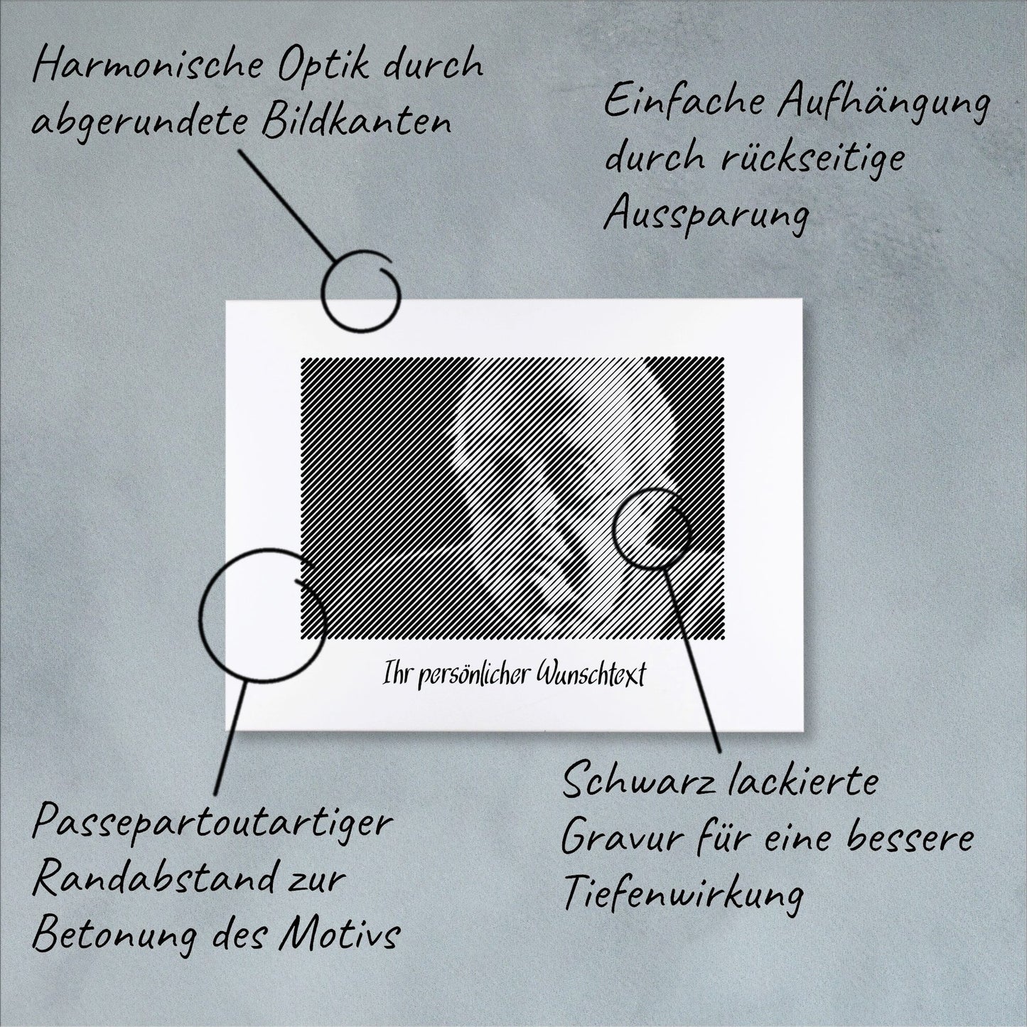 Technische Details einer Fotogravur: Präzise Verarbeitung für ein einzigartiges Fotogeschenk – perfekte Erinnerung für besondere Anlässe.