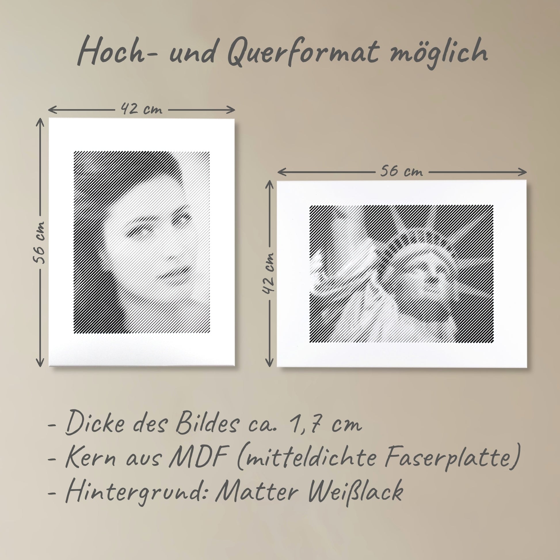 Zwei Fotogravuren: Eine im Hochformat und eine im Querformat – perfekte Fotogeschenke für besondere Anlässe und bleibende Erinnerungen.