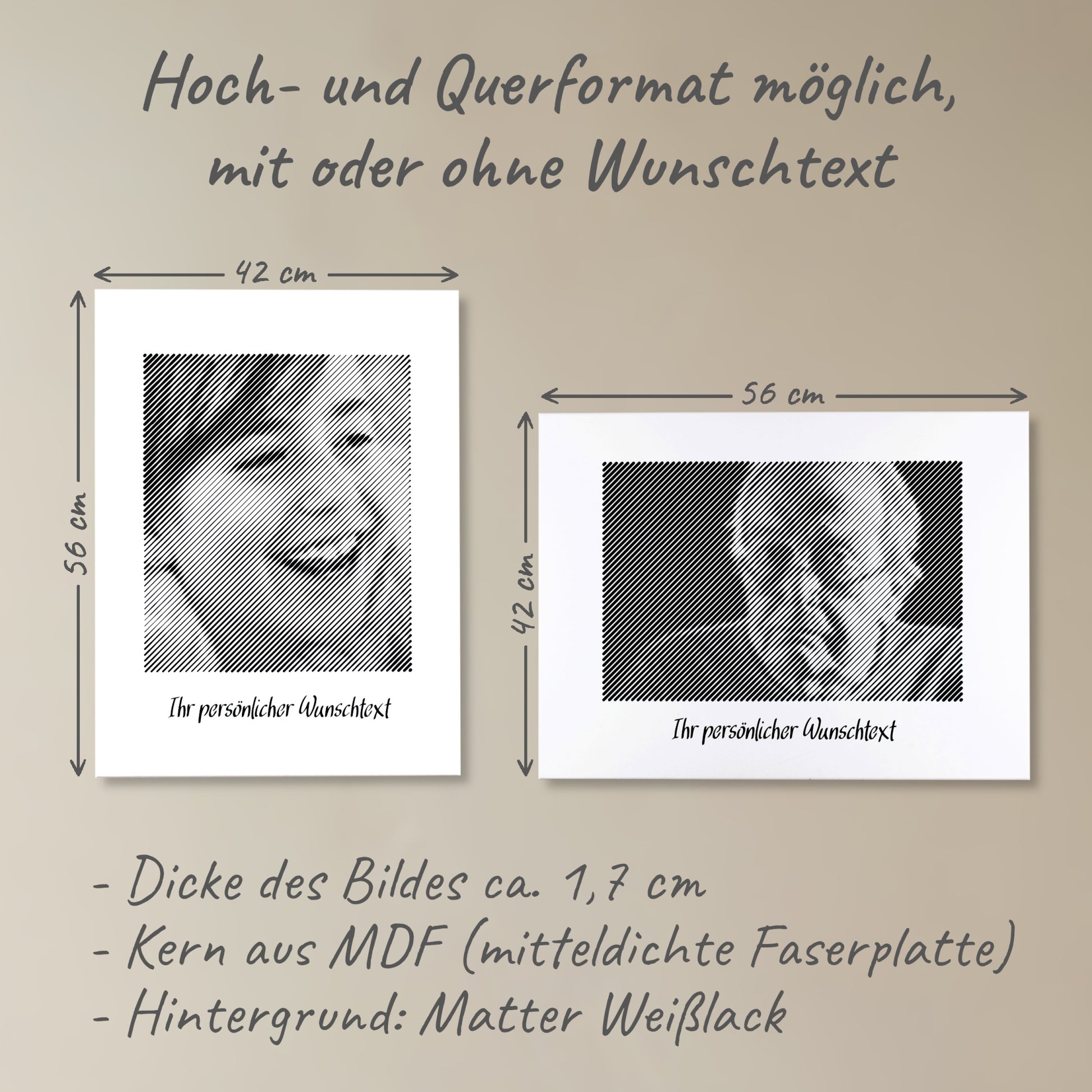Zwei Fotogravuren: Eine im Hochformat und eine im Querformat – perfekte Fotogeschenke für besondere Anlässe und bleibende Erinnerungen.