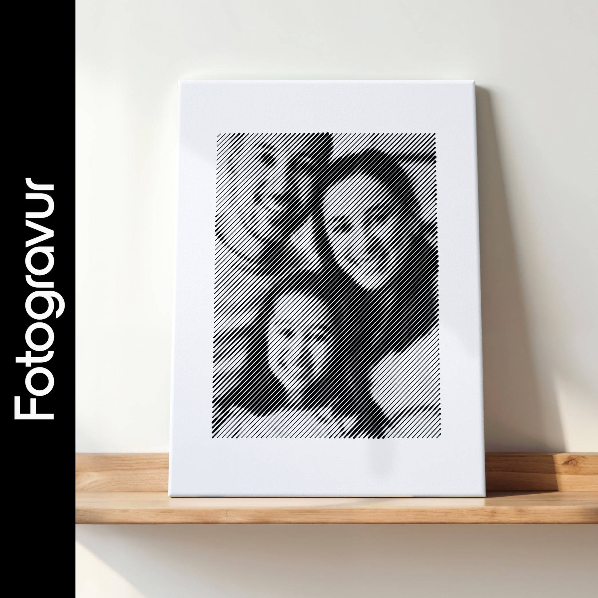 Schwarz-weißes Wandbild im Hochformat, als Fotogravur erstellt – ein einzigartiges Fotogeschenk für besondere Momente und Erinnerungen."