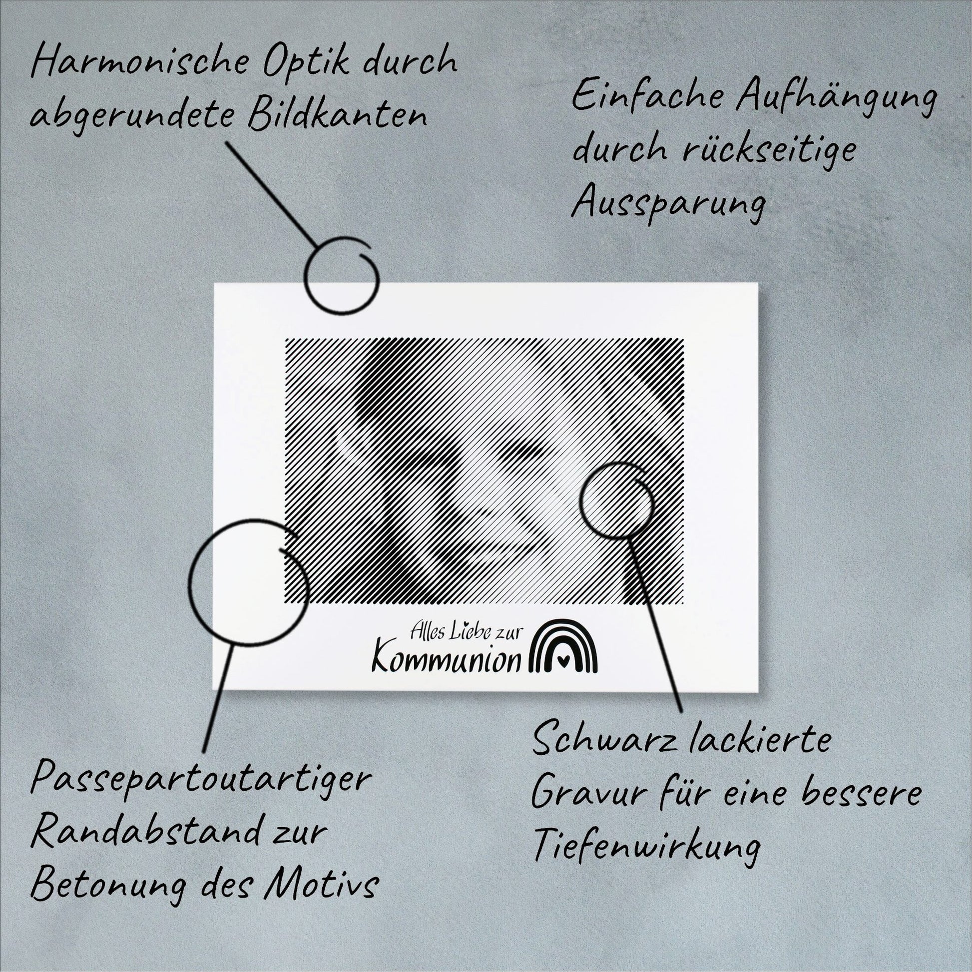 Technische Details einer Fotogravur: Präzise Verarbeitung für ein einzigartiges Fotogeschenk zur Kommunion – eine bleibende Erinnerung.