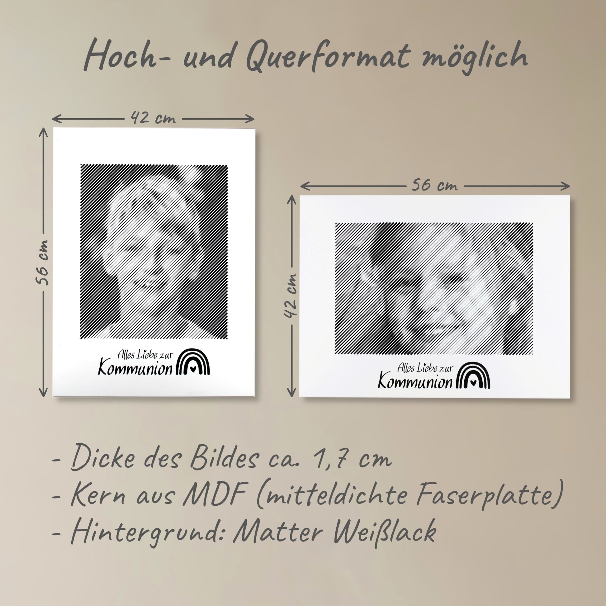 Zwei Fotogravuren: Eine im Hochformat und eine im Querformat – perfekte Fotogeschenke zur Kommunion für bleibende Erinnerungen.
