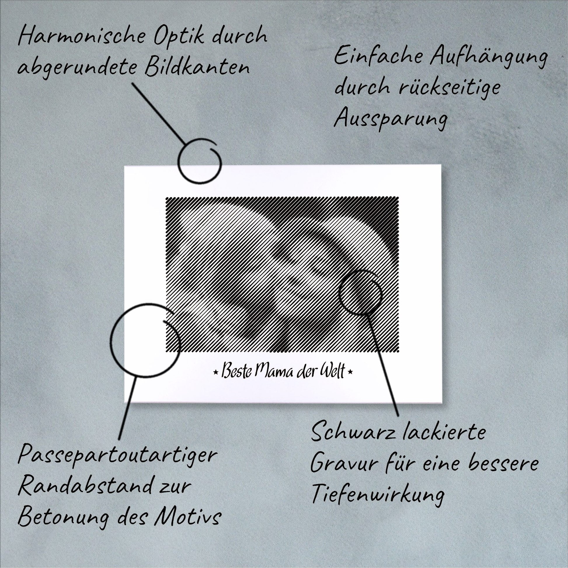 Technische Details einer Fotogravur: Präzise Verarbeitung für ein einzigartiges Fotogeschenk zum Muttertag – unvergessliche Erinnerung.