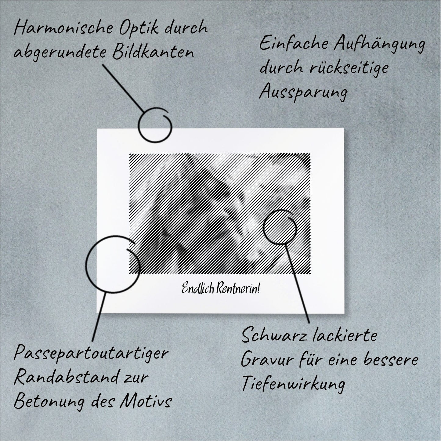 Technische Details einer Fotogravur: Hochpräzise Verarbeitung für ein einzigartiges Fotogeschenk zum Ruhestand – bleibende Erinnerung.