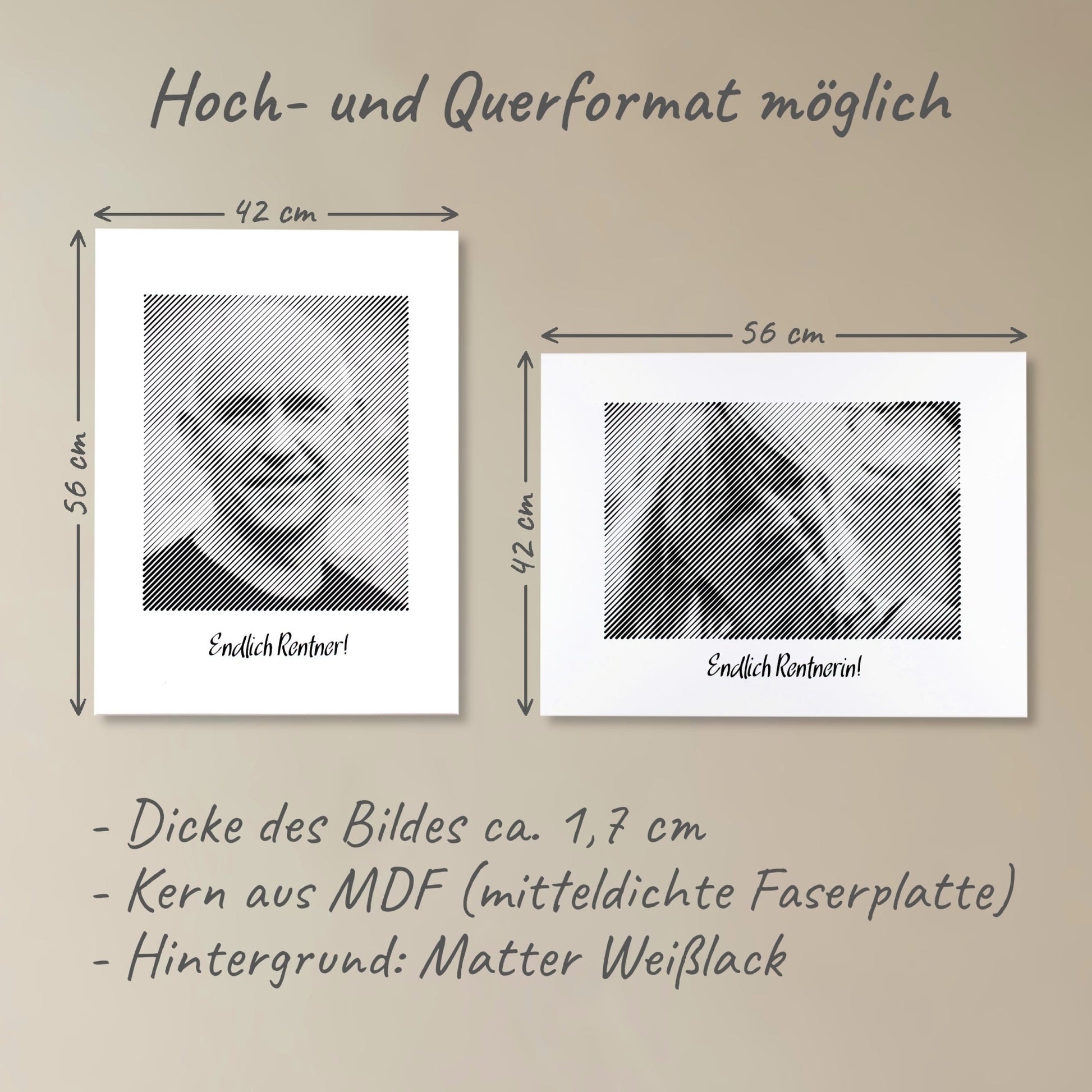 Zwei Fotogravuren: Eine im Hochformat und eine im Querformat – ideale Fotogeschenke zum Ruhestand für besondere Erinnerungen und Momente.