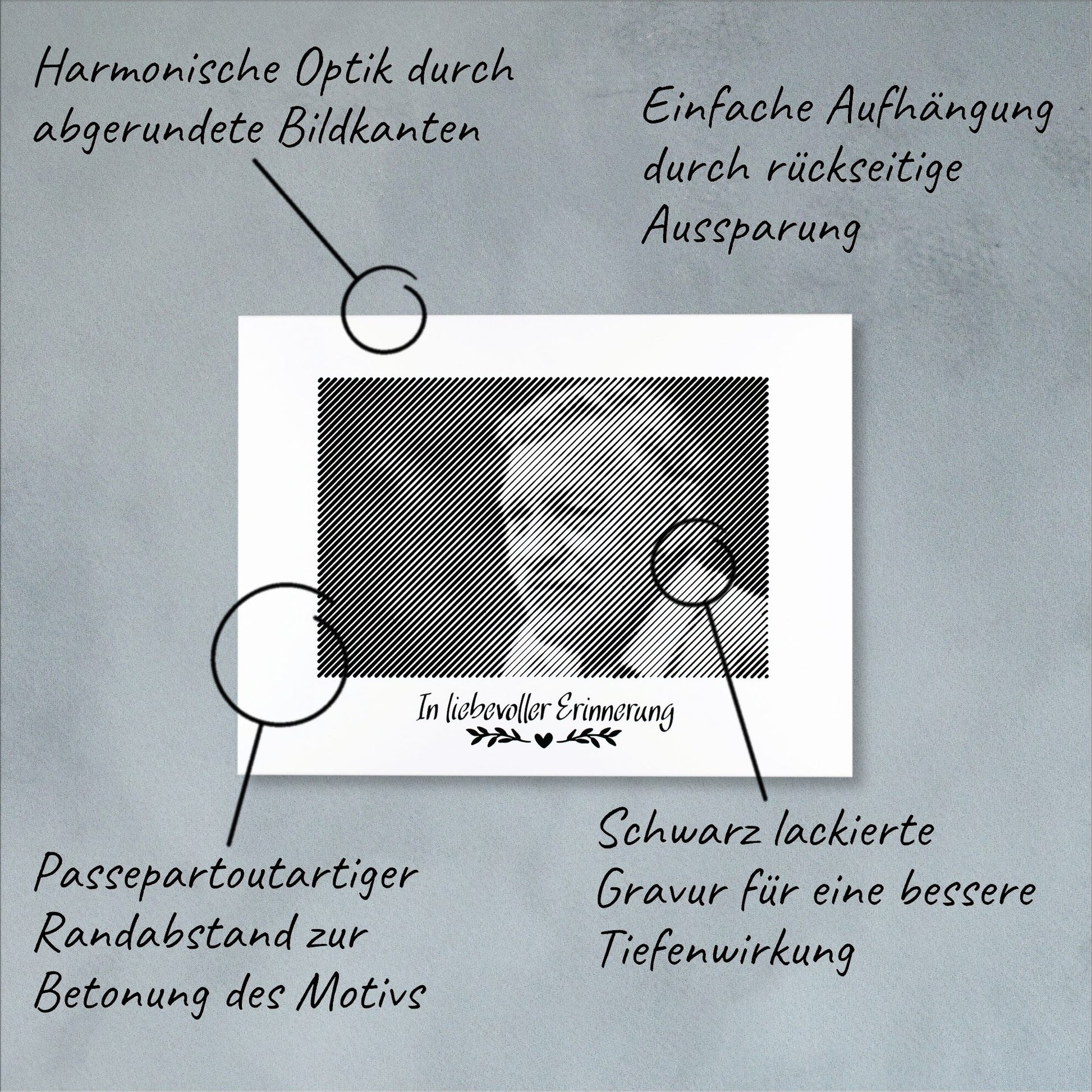Technische Details einer Fotogravur: Präzise Verarbeitung eines Trauerportraits – ein einzigartiges Andenken für bleibende Erinnerungen.